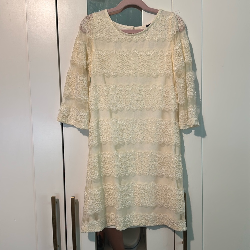 Cream lace dress. Sequin Hearts. Like new. Size 12